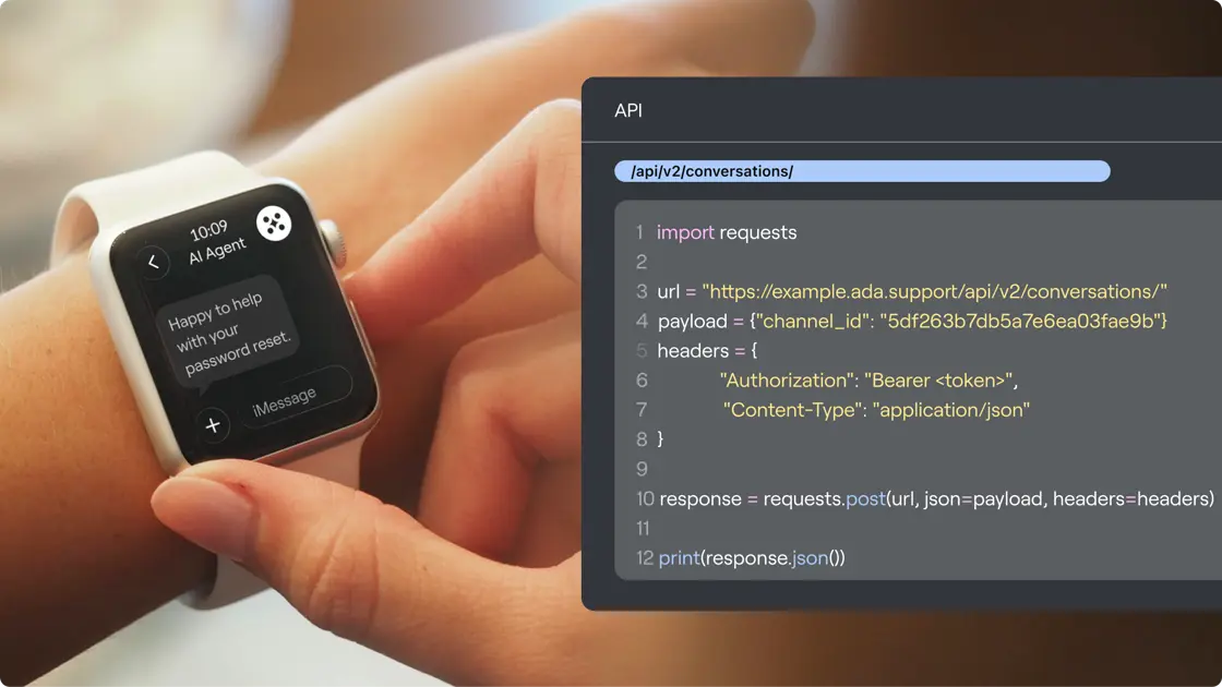 API requests and SDK code alongside the Ada MCP server